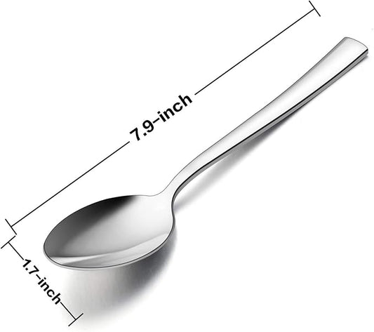 E-far Dinner Spoons Set of 6, 7.9 Inch Stainless Steel Soup Spoons Tablespoons for Home, Kitchen or Restaurant, Non-toxic & Mirror Polished, Squared Edge & Dishwasher Safe