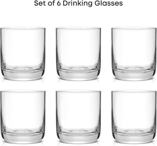 JoyJolt Faye Crystal Whiskey Glasses, Lowball Glasses Set of 6, 10oz Short Glass Tumbler, Double Old Fashioned Rocks Glass for Scotch or Bourbon, Dishwasher Safe Glassware