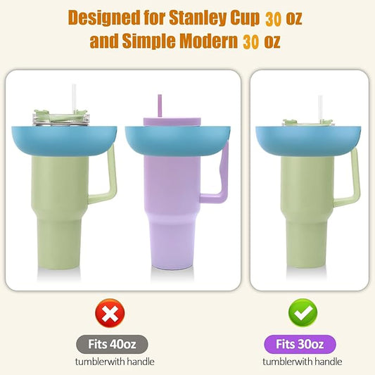 Snack Bowl for Stanley Cup 30 oz with Handle-Perfectly Compatible with Stanley Quencher H2.0 Tumbler 30 oz with Handle, Reusable Silicone Snack Tray, Stanley cup accessories (Blue Snack Bowl)