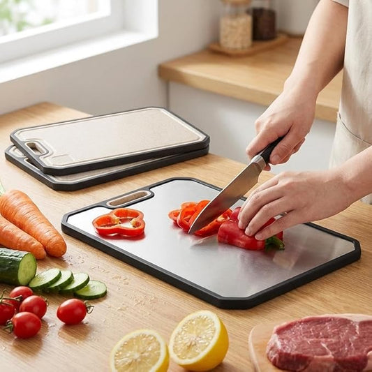 Garvee 304 Stainless Steel Cutting Board for Kitchen - Double Sided Chopping Board with Deep Juice Groove & Handle, Over-The-Sink Design, Scratch Resistant, 15x10 Inch, Premium Kitchen Gift