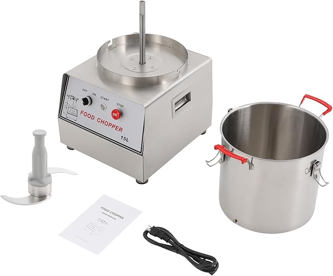 DLINANTA 15L Commercial Food Chopper 1400W, Stainless Steel Electric Vegetable & Meat Processor for Mincing, Heavy Duty Restaurant Chopping Machine with Safety Lock