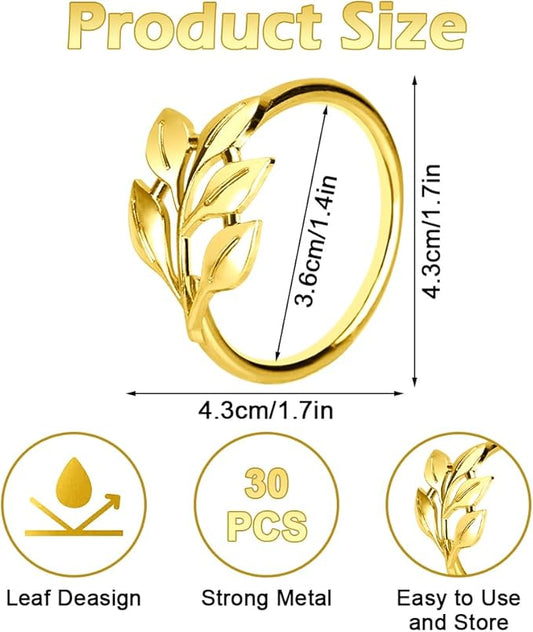 100 Pcs Gold Leaf Napkin Rings Set, Metal Napkin Ring Holders Buckles for Table Decorations, Napkin Holders for Cloth Napkins Adornment for Wedding,Dinner, Party (100Pcs Gold)