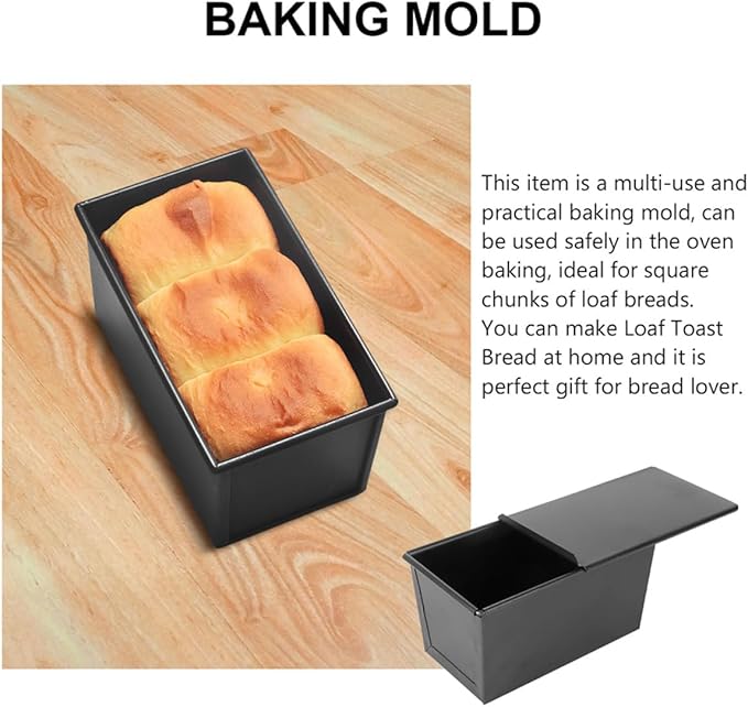 Zerodeko Non-stick Iron Loaf Pan with Cover 600g Capacity Baking Mold Bread Pan for Home Baking Toast Box