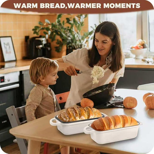 Articasting Cast Iron Bread Loaf Pan with Lid, Loaf Pans for Baking Bread 9x5, Enameled Bread Pans for Homemade Bread, Sourdough, Set of 2 (Cream White)