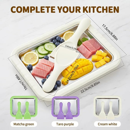 Rolled Ice Cream Maker Kit, 2026 New Stainless Steel Freeze Plate with 2 Scrapers, DIY Stir Fried Ice Cream Tray for Homemade Desserts, Perfect for Family Fun & Parties (Green)