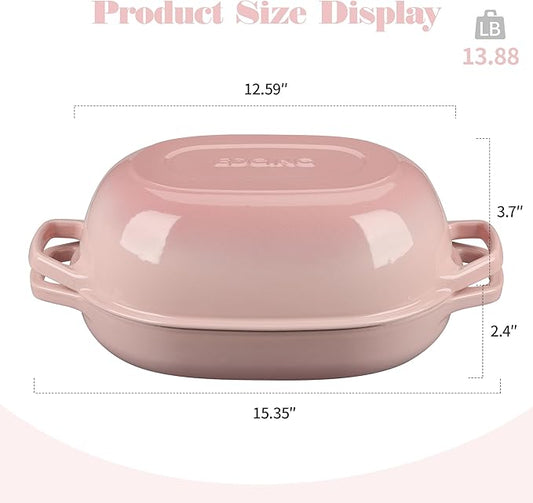 EDGING CASTING Enameled Cast Iron Oval Dutch Oven Pot with Lid, Dutch Oven for Sourdough Bread Baking, Oval Bread Pan, 7qt, Pink