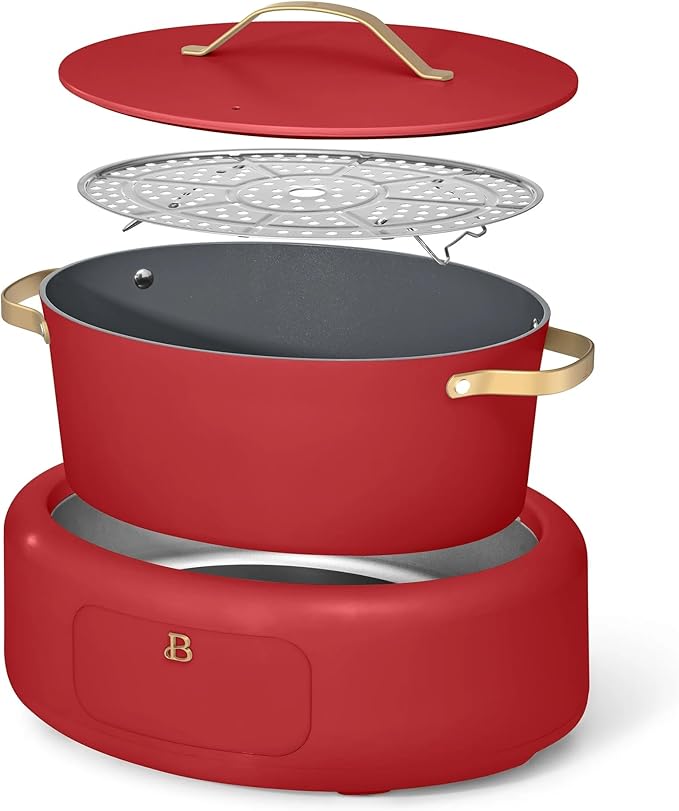 Beautiful 10-in-1 Electric MultiCooker 6 Quart - Programmable Slow Cooker, Sous Vide, Rice Cooker - Sleek Touch Timer & Delayed Start - Kitchen Appliance by Drew Barrymore (Tomato Red)