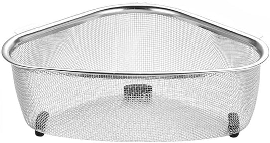 22cm Triangle Drain Baskets for Kitchen Sinks, Stainless Steel Colander for Food Scraps Sponges and Brushes, Stainless Steel Colander for Pasta, Spaghetti, Vegetables, Fruit and Pot Draining (Silver)