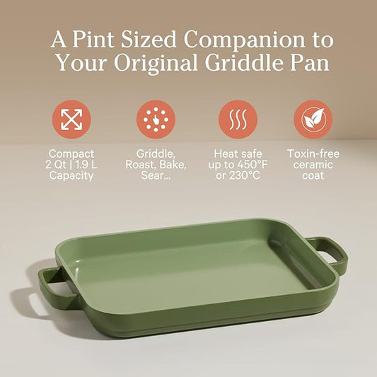 Our Place Mini Griddle Pan | 9" (2 Qt) Nonstick Ceramic Griddle Pan for Stovetop & Oven | PFAS-Free, Oven-Safe up to 450°F, Easy-Grip Handles | Sage