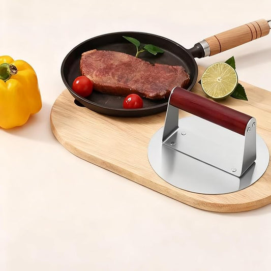 Stainless Steel Burger Press 6.3-Inch Bacon & Grill Press, Versatile for Pressing Bacon Burger Steak Dough Essential Kitchen Outdoor Grilling Tool