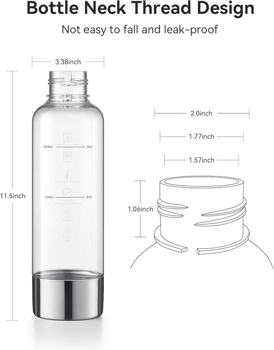 MOKKOM Soda Maker Bottle, 1L Reusable Sparkling Water Bottles, BPA Free PET Carbonating Bottles, Replacement Bottle Compatible Sparkling Water Maker
