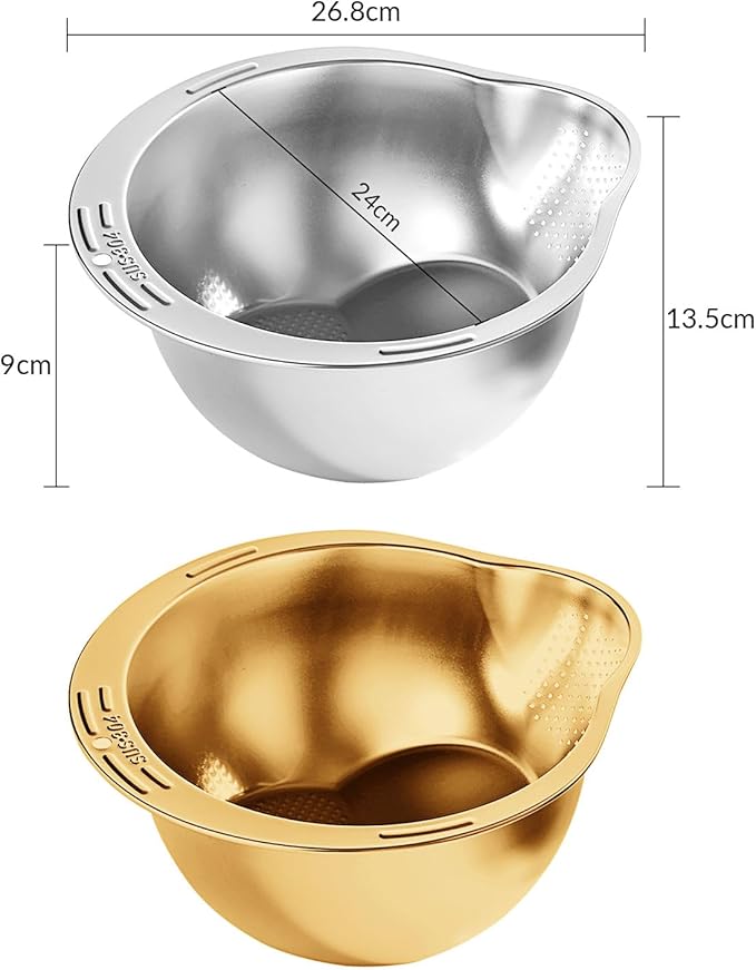 Stainless Steel Rice Strainer Bowl With Side Drainers,Rice Strainer Fine Mesh,Fine Strainers for Quinoa for Cleaning Fruits Vegetables Beans,Versatile Kitchen Tool,10.55" x 5.31" (Gold)