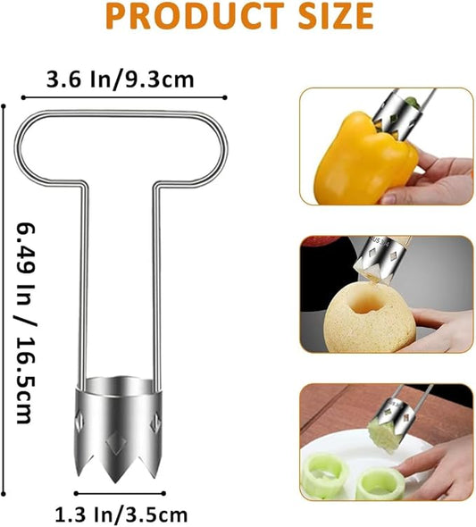 Red Bell Pepper Corer with T Handle, Stainless Steel Seed Remover for Bell Peppers Chili, Easy Vegetable Coring Tool for Kitchen Prep