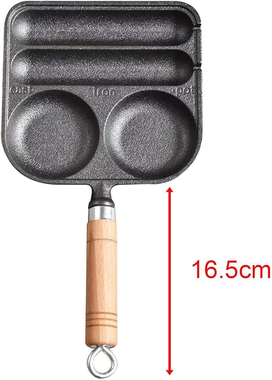 Fenteer Sausage and Eggs Grilling Pan, Hot Dog Presser Maker, Homemade 4 Cavity Cast Iron Non Coating DIY Waffle Corn Dog Grill Pan for Outdoor, Baking