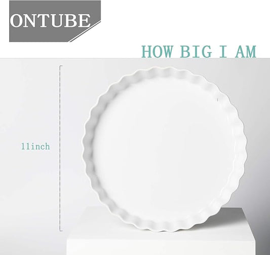 ONTUBE Pie Pans- 11 Inches Ceramic Quiche Pans, Round Pie Tins for Baking,Oven Saf (White,1 Pieces)