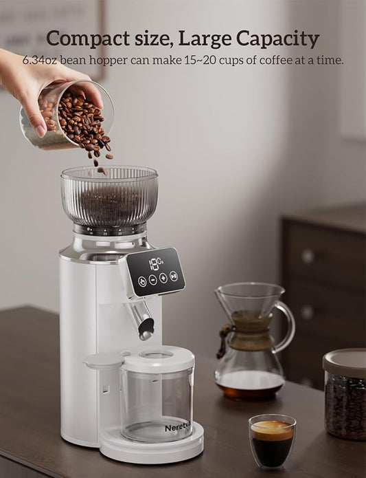 Neretva Burr Coffee Grinder, 2 in 1 Professional Espresso Grinder Stainless Steel Suit 51~58mm Portafilter Coffee Bean Grinder 30 Precise Setting & Anti-Static for Espresso/French Press/Drip/Cold Brew