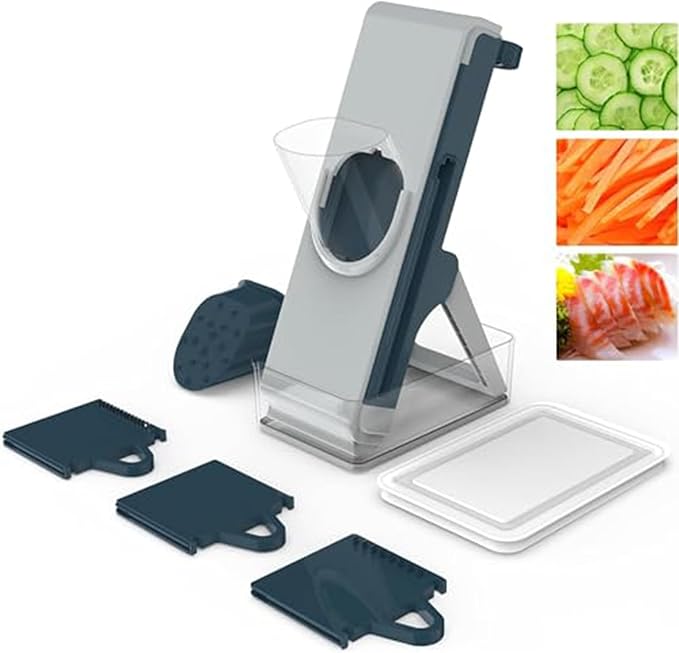 Eletronova Safe Mandoline Slicer, Multi Vegetable Chopper, Potato Fries Cutter, Detachable Blade, Kitchen Chopping Artifact,Fast Potato Fries/Chips Prep, Easy Clean (Blue)