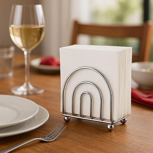 Paper Napkin Holder Tissue Dispenser for Kitchen Countertops, Dining Table, Picnic Table, Indoor & Outdoor Use, Chrome Finish (Classic)