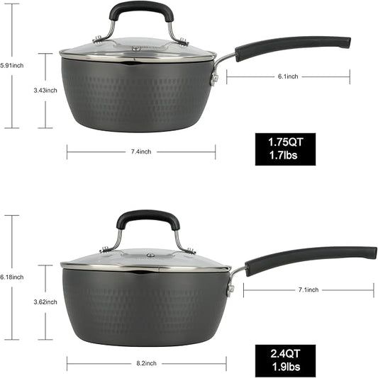 ONGIFT Nonstick Small Sauce Pan with Lid, 1.75 Quart and 2.4 Quart Sauce pan with Pour Spouts, Multipurpose Handy Little Saucepan with Stay Cool Handle, Small Pots for Cooking, Soups, Noodles, Milk