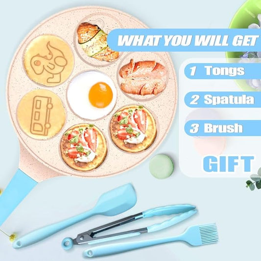 Dinosaur Egg Pan Omelette Pan 7-Cup Pancake Pan Breakfast Pancake Skillet for Eggs, Pancakes, Plett, Crepes Nonstick Pancake Maker