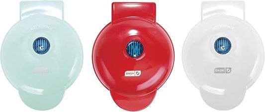 Dash Mini Maker Set - Customized Treat Maker - Supports Multi-Function Cooking - Easy Cleanup and User-Friendly Design - White, Aqua & Red - Waffle, Grill & Griddle Irons