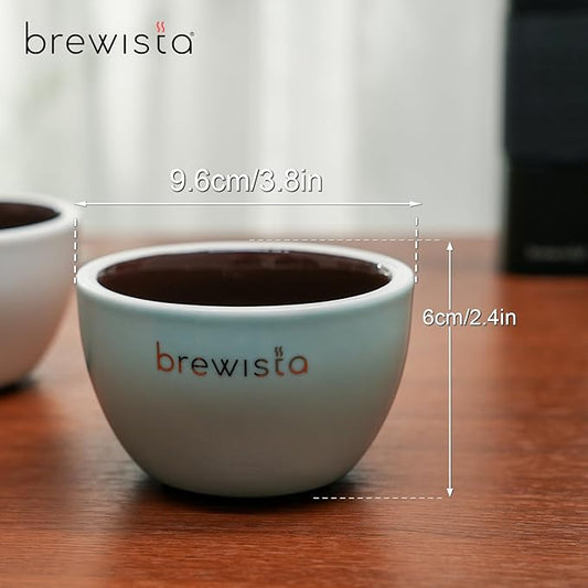 Brewista Professional Coffee Cupping Bowls with Silicone Lid, 8 oz, Heat-Retaining Porcelain, Glazed Dark Brown Interior for Precision Coffee Tasting, Espresso & Pour Over, Set of 4 (White)