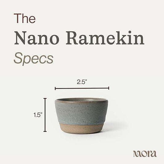 Mora Nano Ramekins Set of 4, 2oz Ceramic Pottery Sauce Cups - Microwave, Oven and Dishwasher Safe - Peppercorn
