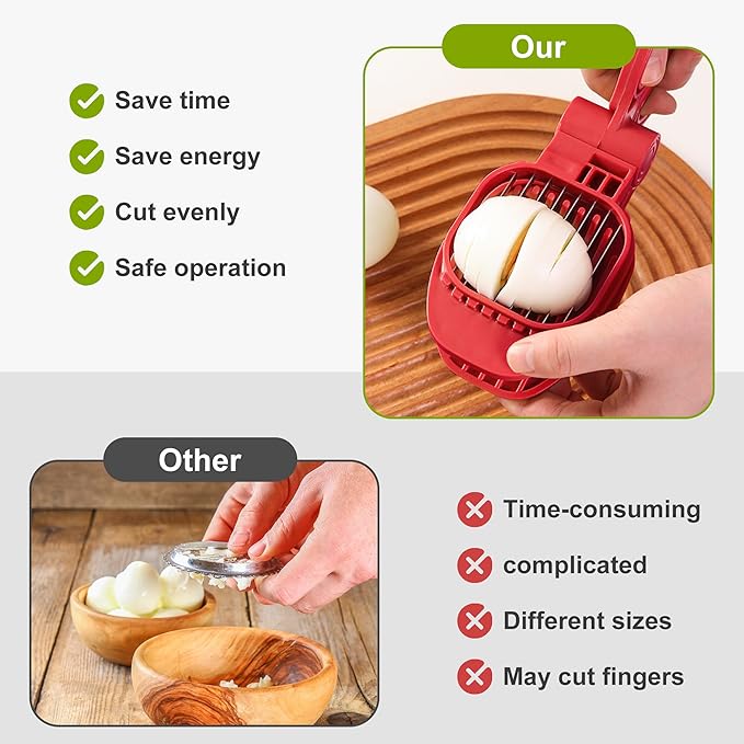 Fruit Slicer, Strawberry, Banana, Kiwi Cutter, Egg Slicer for Hard Boiled Eggs, for Fruit Sausages, Cucumbers, Mushroom Cutter, Rapid & Safe Slicing Kitchen Gadgets (Red)