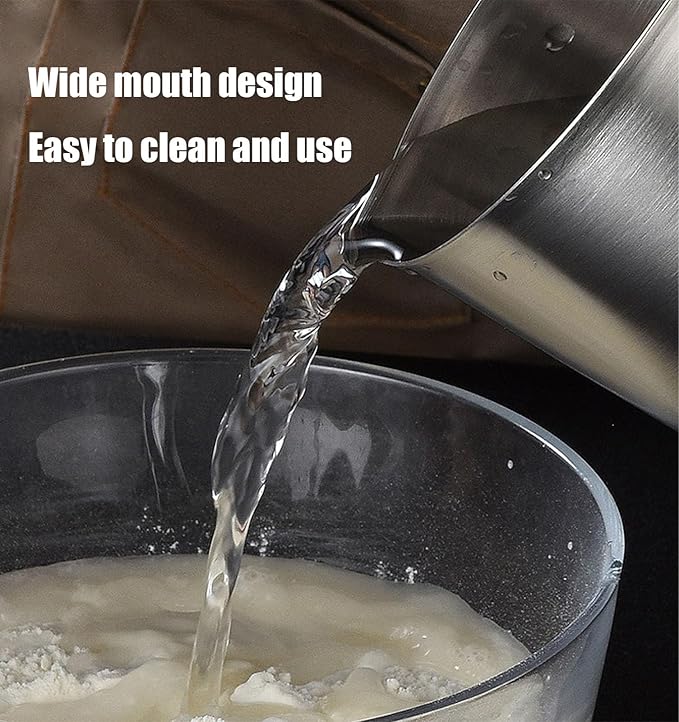 2L Measuring Cup, 304 Stainless Steel Pitcher with Lid, Liter/Oz Marking and Handle, Large Mouth Graduated Beaker, Food-grade Metal Milk Frothing Pitcher (70Oz 8 Cup)