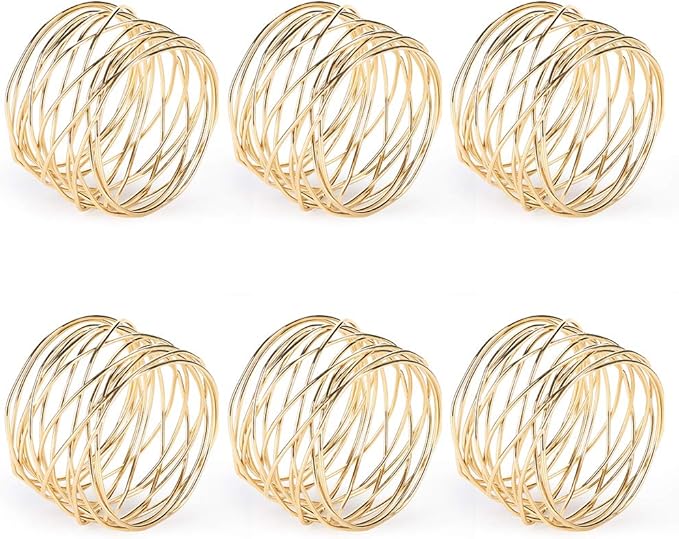 Accmor Napkin Rings, Metal Gold Round Napkin Rings Buckles for Table Decorations, Wedding, Dinner, Party, Set of 6