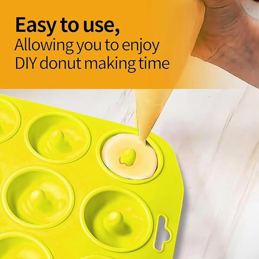 Cupidove Silicone Donut Pans, Mini Silicone Baking Molds Donut Pans for Baking Tasty Donuts, Bagels, Cakecups and More (Yellow)