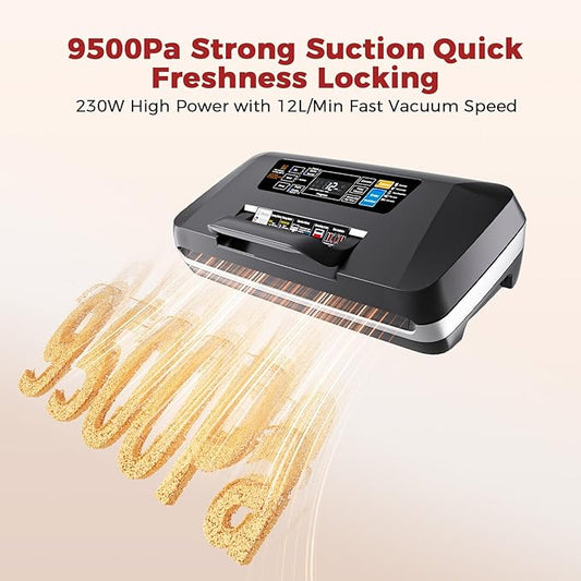 Vacuum Sealer Machine, 95Kpa Powerful Suction System Commercial Full Automatic Vaccum Sealer with Built-in Cutter & Bag Storage, Includes 1 Bag Roll + 10 Pre-cut Bags