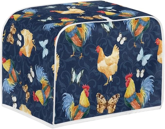 Annejudy Butterfly Rooster 4 Slice Toaster Cover Chicken Print Bread Maker Cover, Dust and Fingerprint Protection, Machine Washable