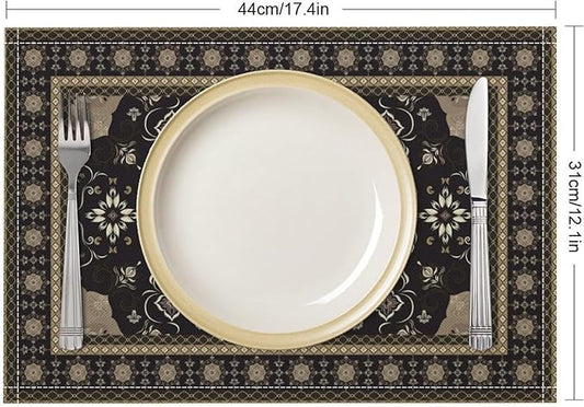 Ethnic Placemats Set of 4 Persian Bohemian Floral Art Printed Dining Table Mats for Restaurant Home Kitchen Holiday Picnic Party Decor 12x18in