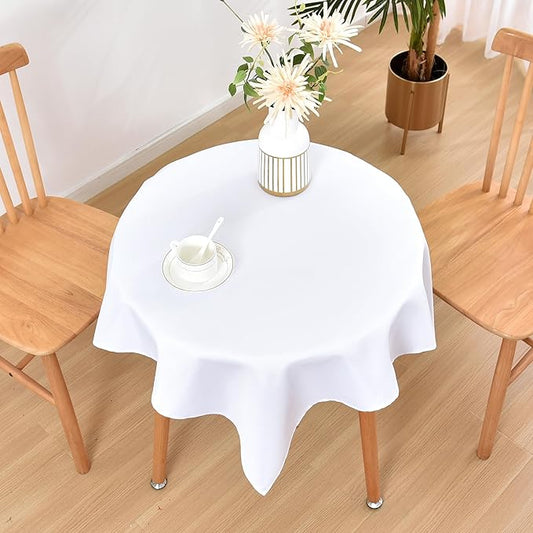 Wolkemer Small Square Tablecloth 36 x 36 Inch Washable Fabric Table Cloth Solid White Table Cover for Nightstand End Bedside Tables Tabletop Decoration