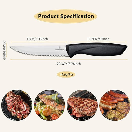 Steak Knives,Steak Knives Set of 4,Stainless Steel Steak Knife Sets,Sharp Serrated Steak Knife,Durable Kitchen Steak Knifes,Ergonomic Silver Handle Steak Knifes,Dishwasher Safe