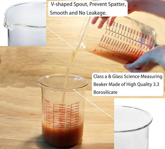 High Borosilicate Glass Measuring Cup-V-Shaped Spout,Glass Measuring Beaker for Kitchen or Restaurant, Easy to Read, 2000 ML (64 Oz, 8Cup)