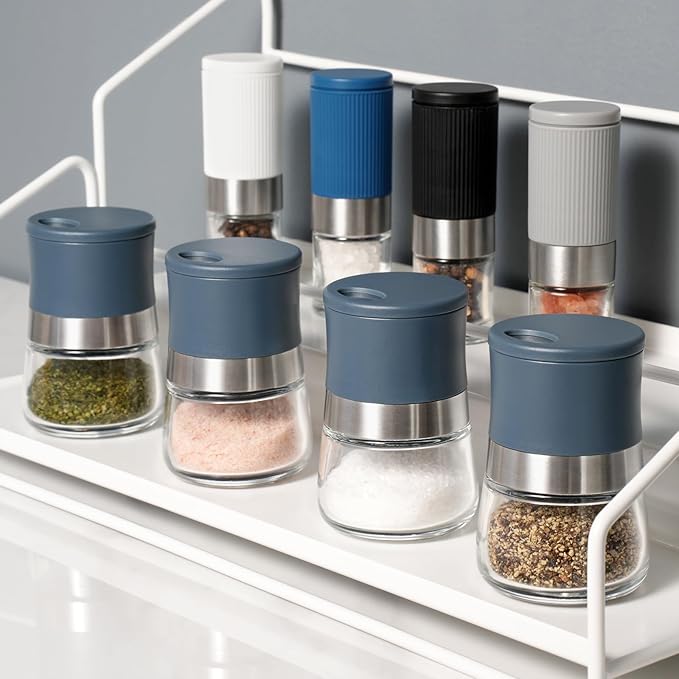 Vzaahu Mini Salt and Pepper Shakers 2 Set Blue1.28oz, Small Spice Dispenser with Adjustable Pour Holes, Perfect for Table, Kitchen, Travel