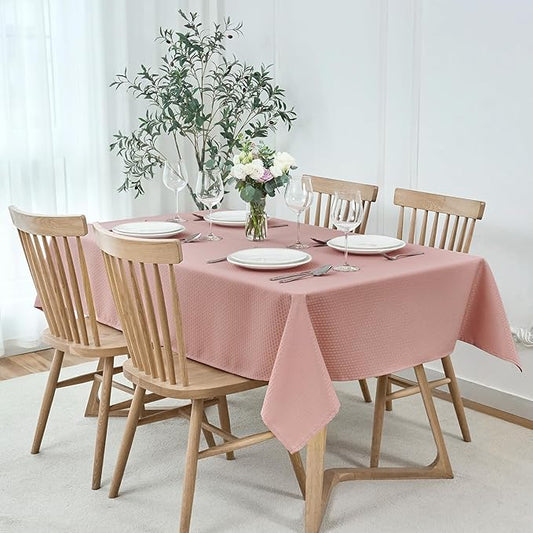 maxmill Jacquard Tablecloth Stain Resistant Waterproof Wrinkle Free Spillproof Washable Soft Weaved Texture Table Cloth for Dining Room, Indoor Outdoor Use, Rectangle 60 x 140 Inch, Pale Blush