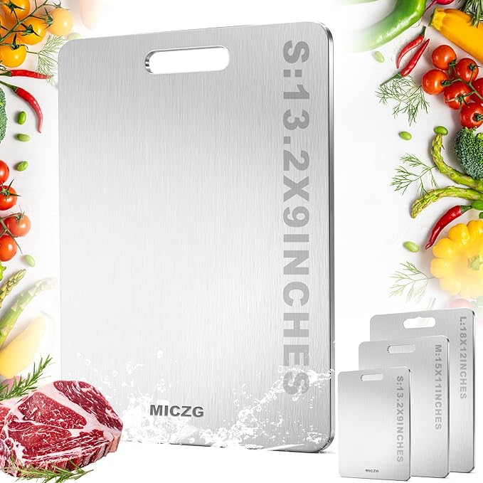 MICZG Titanium Kitchen Cutting Board - 13.2×9in Dishwasher Safe Reversible Chopping Board with Handle, Ideal for Home Counter, Outdoor Camping & Housewarming Gifts for Women