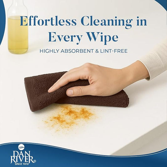 DAN RIVER Kitchen Bar Mops,Pack of 12,16 by 19 Inches,100% Cotton Super Absorbent,Multi-Purpose Cleaning Towels for Home and Kitchen Bars-Brown