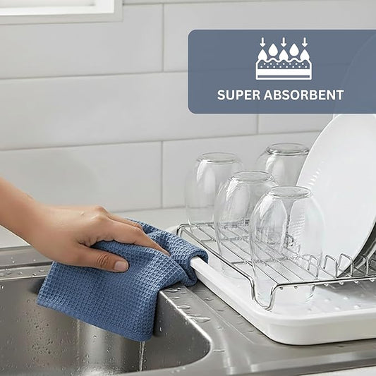 PurpleEssences Waffle Weave Kitchen Towel, 100% Cotton 15x25 Inches, with Hanging Loop Soft Absorbent Quick Drying Dish Cloth, Tea and Hand Towels, 6 Pack - Christmas Holiday Winter - Smoky Grey