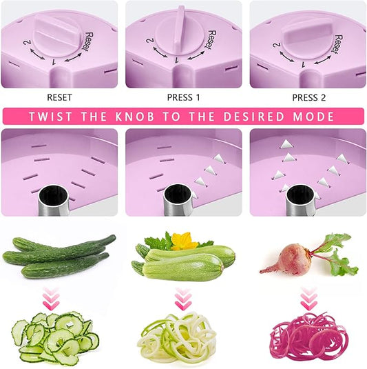 3 in 1 Vegetable Spiralizer Slicer, Adjustable Zucchini Carrot Noodle Maker, Cucumber Spiral Cutter, Easy to Use Kitchen Tool(Pink)