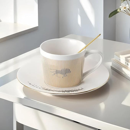 Old Craftsmen's Coffee Cup and Saucer Sets 8.45oz Unique Dynamic Mirage Reflection Tea Cup Luxury Porcelain Mirror Ceramic Mug Gifts for Cappuccino Espresso 250ml Lion