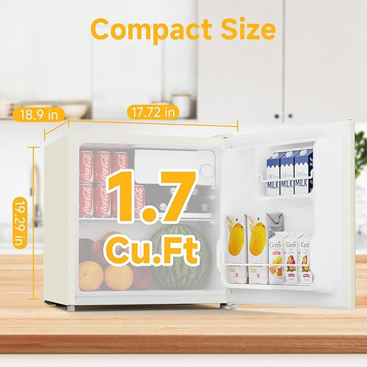 BANGSON 1.7 Cu.Ft Mini Fridge with Freezer, Compact Single Door Refrigerator - Energy Saving, Low Noise - Perfect for Office, Apartment, Dorm, Bedroom,Cream White