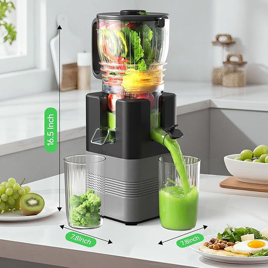 Airpher 400W Cold Press Juicer, 5.8" Wide Feed Chute Slow Masticating Juicer Machines for Whole Fruits & Vegetables | High Juice Yield, Easy to Clean | Valentine's Day Gift Ideas for Women (Dark gray)