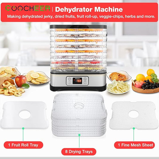 Food Dehydrator Machine, 400W 8 Trays Dehydrators for Food and Jerky with 72H Timer and 95-158℉ Temperature Control, BPA Free, Fruit Dehydrator for Fruit, Herbs, Meat, Veggies and Dog Treats, Upgraded