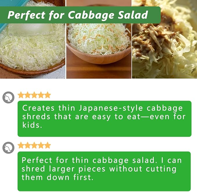 Fixed Thickness Vegetable Slicer – Ultra-Thin Cabbage Shredder for Salads, Jicama Tacos, Onion, Potato Chips – Fine Fluffy Cuts Mandoline Kitchen Tool(Green)