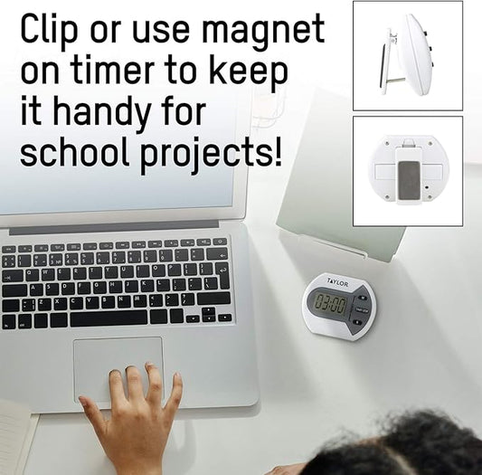 Taylor Digital Timer Counts Up and Down for School, Learning, Projects, and Kitchen Tasks