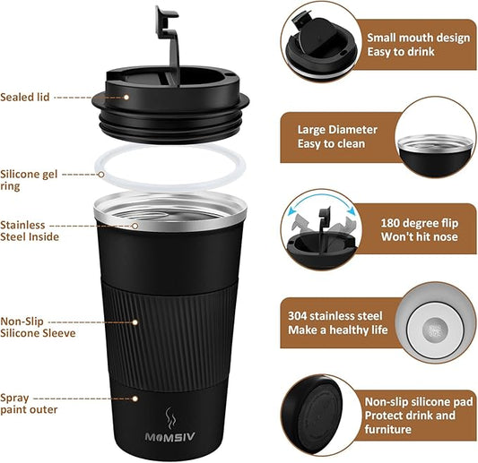 MOMSIV 17oz Travel Mug, Insulated Coffee Cup with Leakproof Lid, Vacuum Stainless Steel Double Walled Reusable Tumbler for Hot and Cold Water Coffee and Tea In Travel and Car